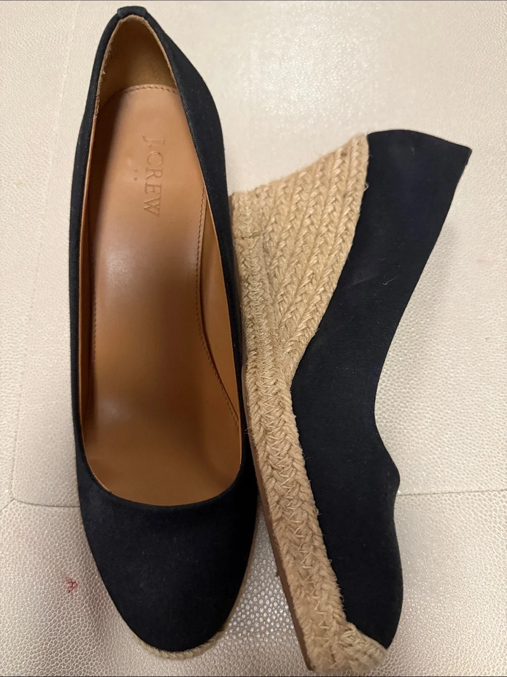 J. Crew Black Round-Toe Espadrille Wedge